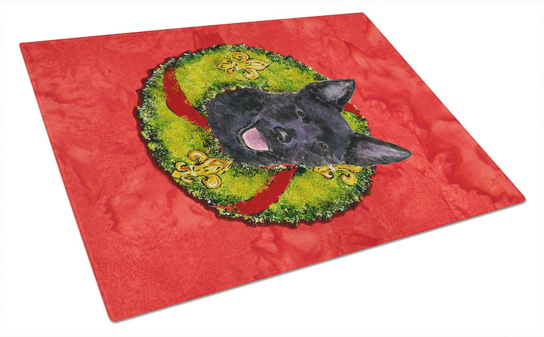 Australian Kelpie Cristmas Wreath Cutting Board Tempered Glass Kitchen Cutting Surface, Heat Resistant Chopping, Non-Slip Feet, Food Prep & Serving