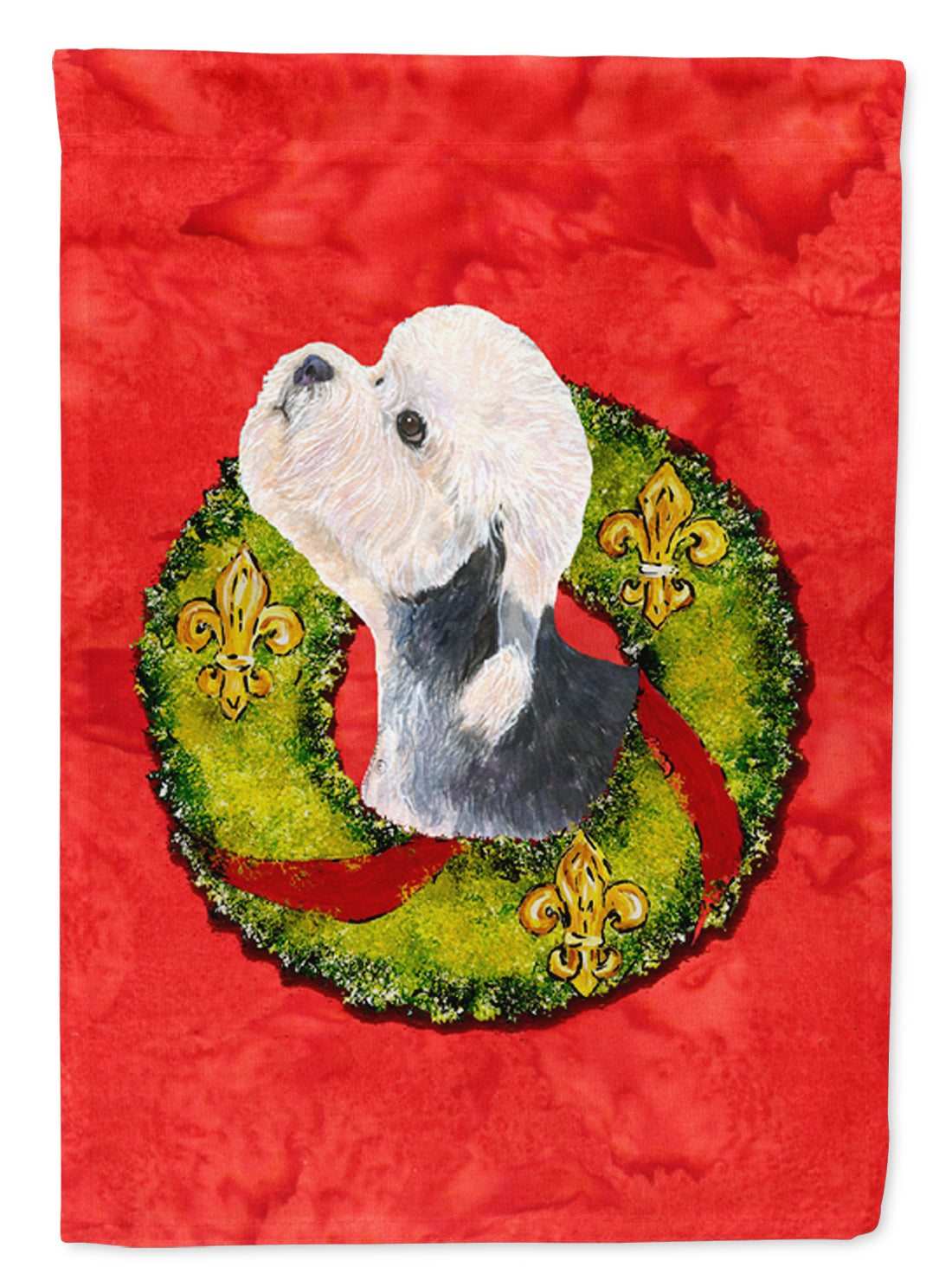 Dandie Dinmont Terrier Cristmas Wreath House Flag 28x40 Porch Sleeve Pole Decorative Outside Yard Banner Artwork Wall Hanging, Polyester