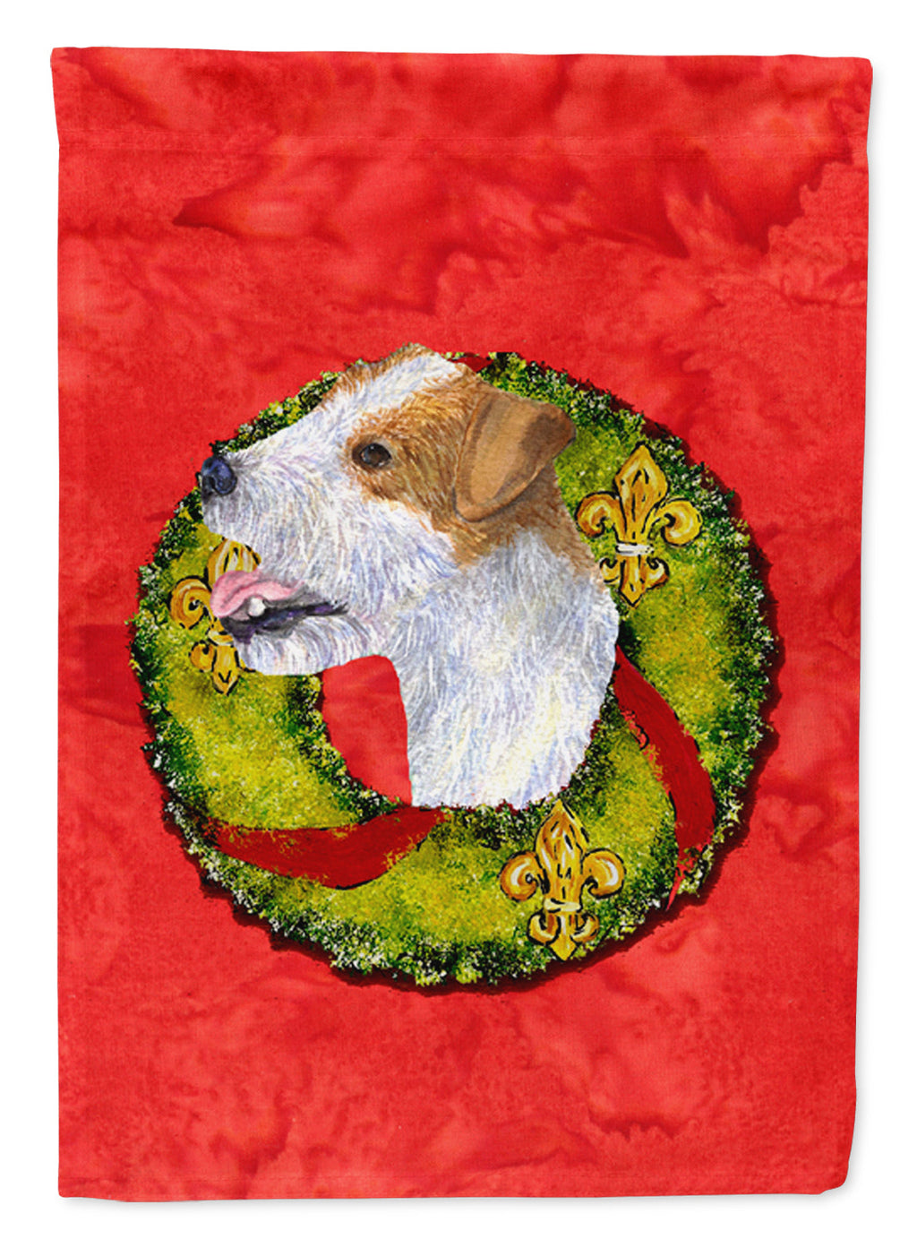 Jack Russell Terrier Cristmas Wreath House Flag 28x40 Porch Sleeve Pole Decorative Outside Yard Banner Artwork Wall Hanging, Polyester