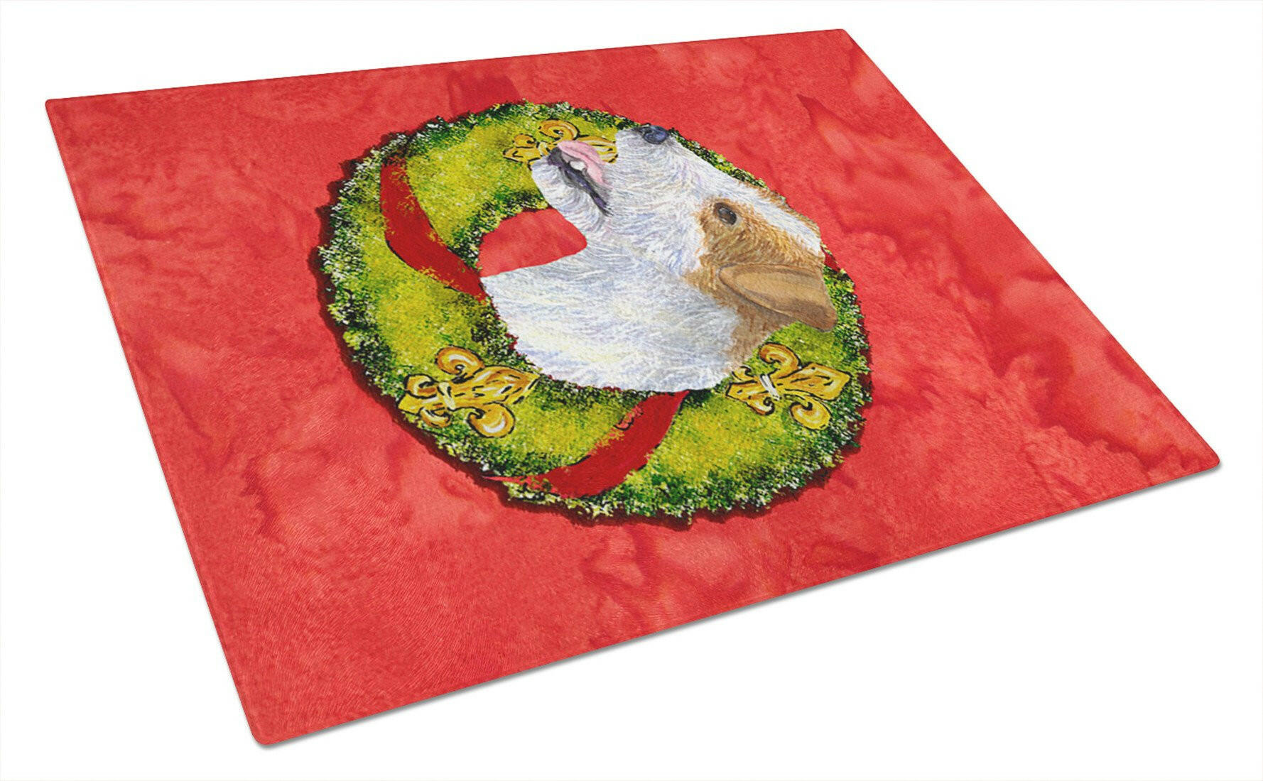 Jack Russell Terrier Cristmas Wreath Cutting Board Tempered Glass Kitchen Cutting Surface, Heat Resistant Chopping, Non-Slip Feet, Food Prep & Serving