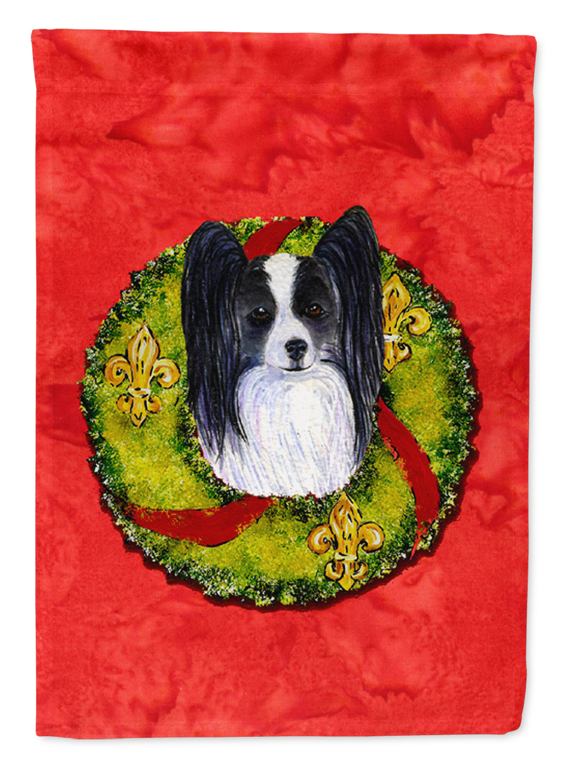 Papillon Cristmas Wreath House Flag 28x40 Porch Sleeve Pole Decorative Outside Yard Banner Artwork Wall Hanging, Polyester