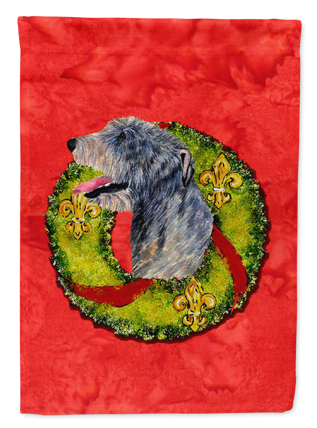 Irish Wolfhound Cristmas Wreath House Flag 28x40 Porch Sleeve Pole Decorative Outside Yard Banner Artwork Wall Hanging, Polyester
