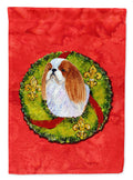 English Toy Spaniel Cristmas Wreath House Flag 28x40 Porch Sleeve Pole Decorative Outside Yard Banner Artwork Wall Hanging, Polyester
