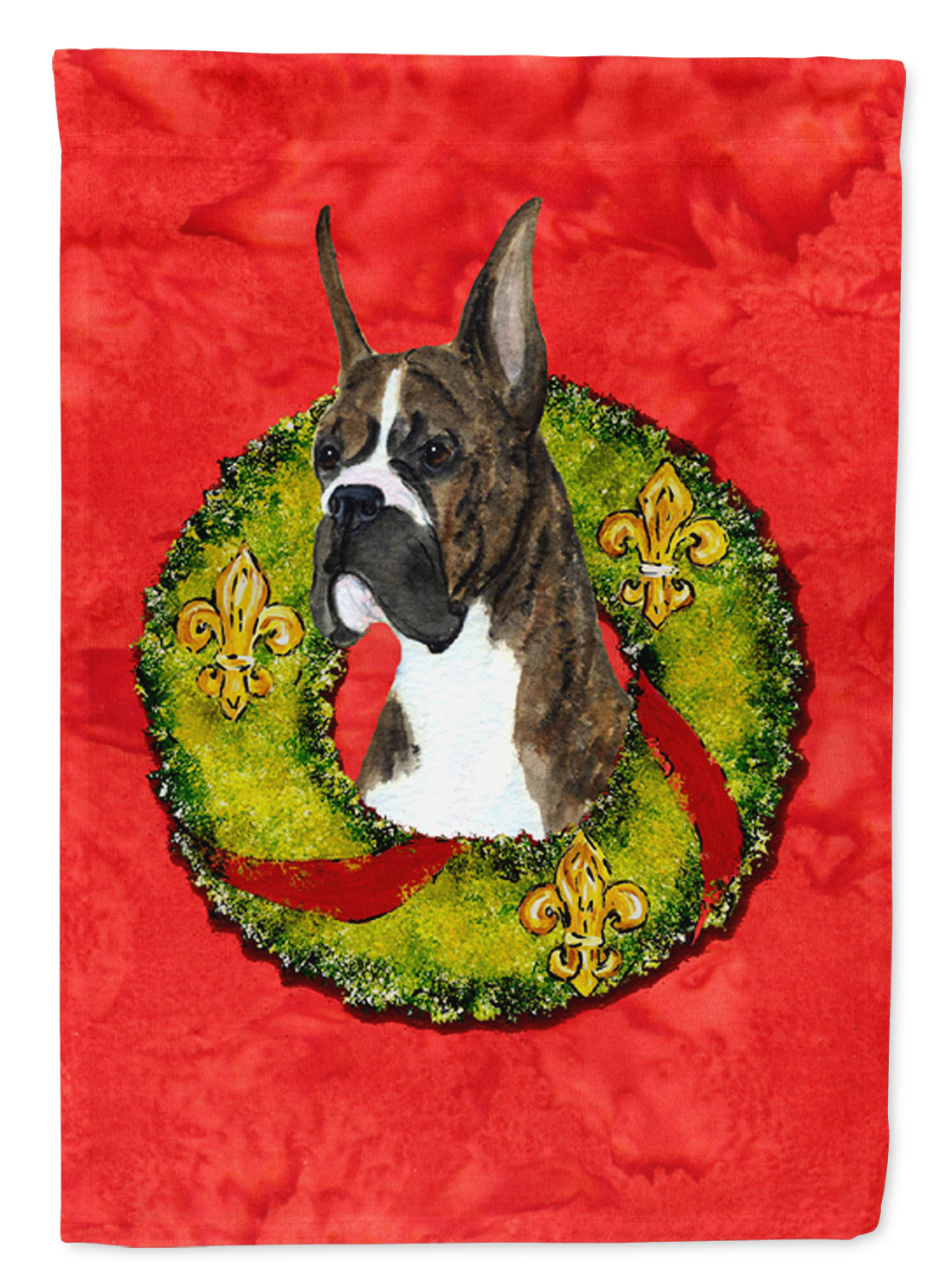 Brindle Boxer Cristmas Wreath House Flag 28x40 Porch Sleeve Pole Decorative Outside Yard Banner Artwork Wall Hanging, Polyester