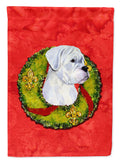 White Boxer Cristmas Wreath House Flag 28x40 Porch Sleeve Pole Decorative Outside Yard Banner Artwork Wall Hanging, Polyester