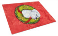 White Boxer Cristmas Wreath Cutting Board Tempered Glass Kitchen Cutting Surface, Heat Resistant Chopping, Non-Slip Feet, Food Prep & Serving