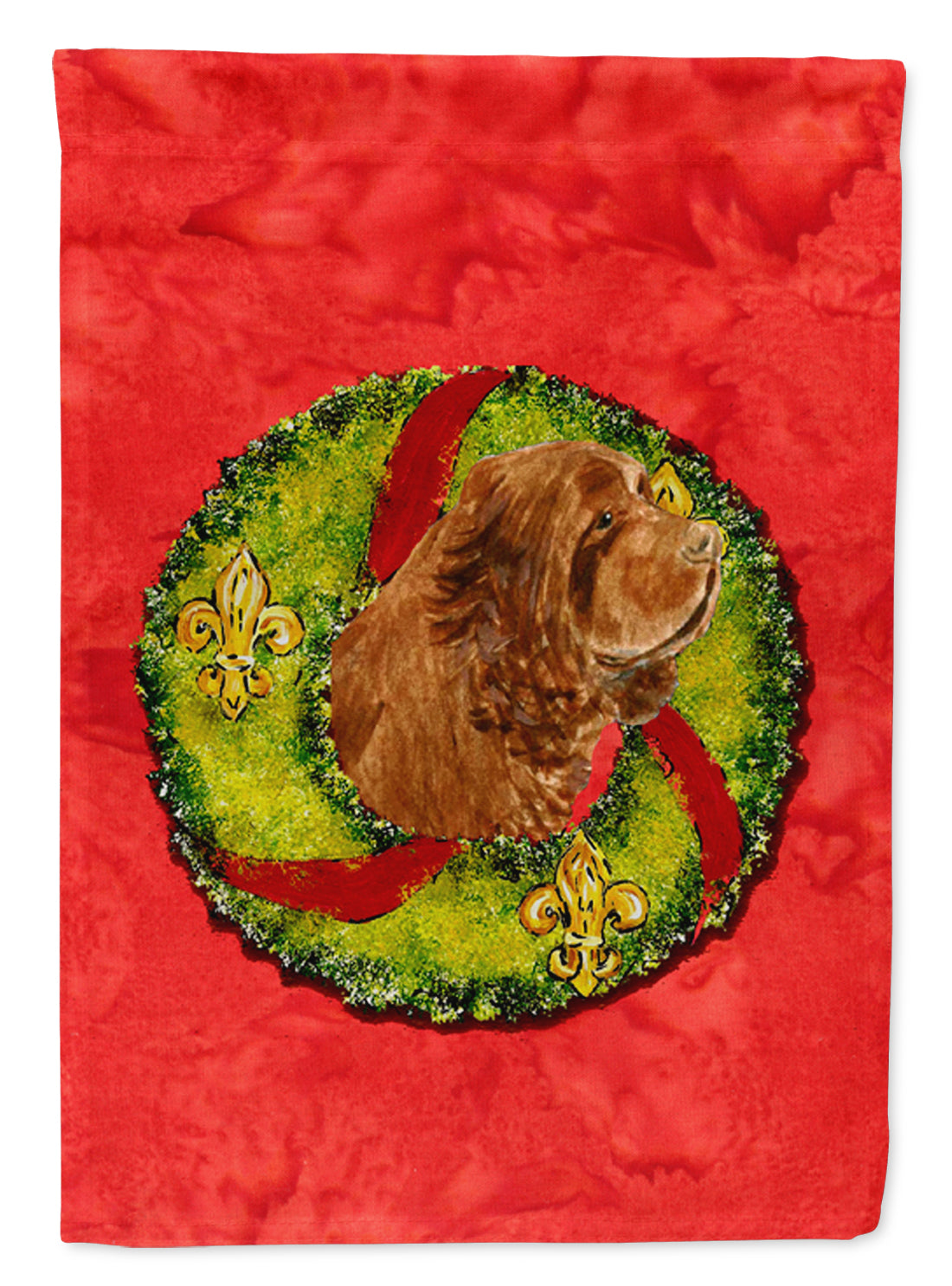 Sussex Spaniel Cristmas Wreath House Flag 28x40 Porch Sleeve Pole Decorative Outside Yard Banner Artwork Wall Hanging, Polyester