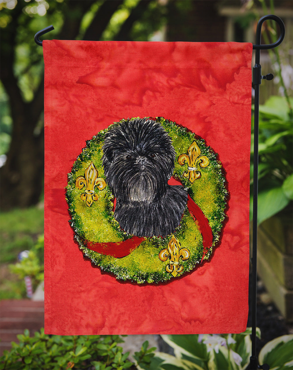 Affenpinscher Cristmas Wreath Garden Flag Mailbox Decorative Yard Banner Outside Patio Artwork for Flower Beds, Garden Size, Multicolor