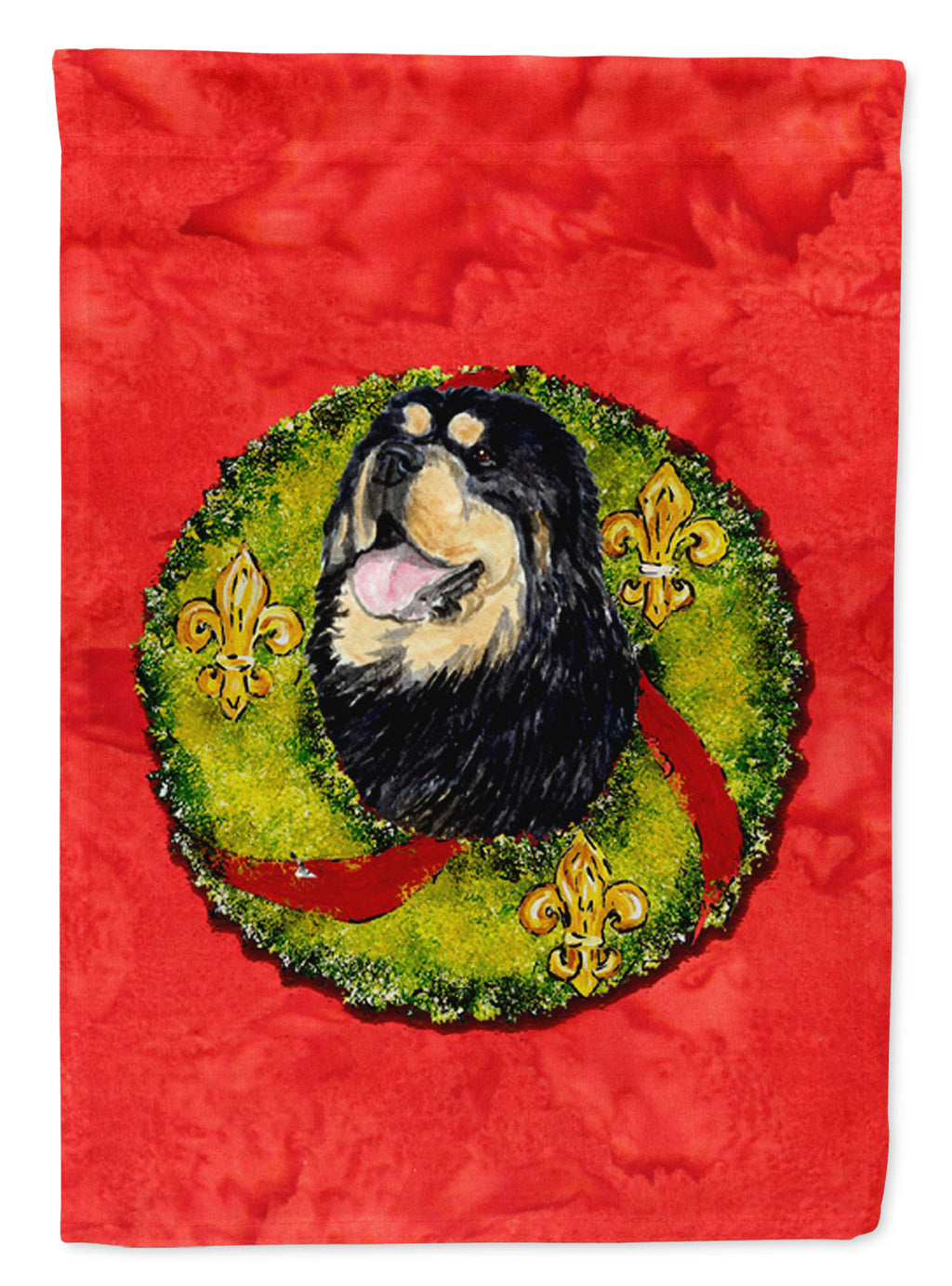 Tibetan Mastiff Cristmas Wreath House Flag 28x40 Porch Sleeve Pole Decorative Outside Yard Banner Artwork Wall Hanging, Polyester