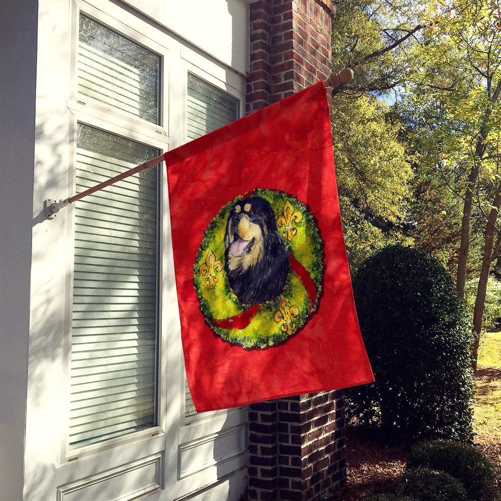 Tibetan Mastiff Cristmas Wreath House Flag 28x40 Porch Sleeve Pole Decorative Outside Yard Banner Artwork Wall Hanging, Polyester