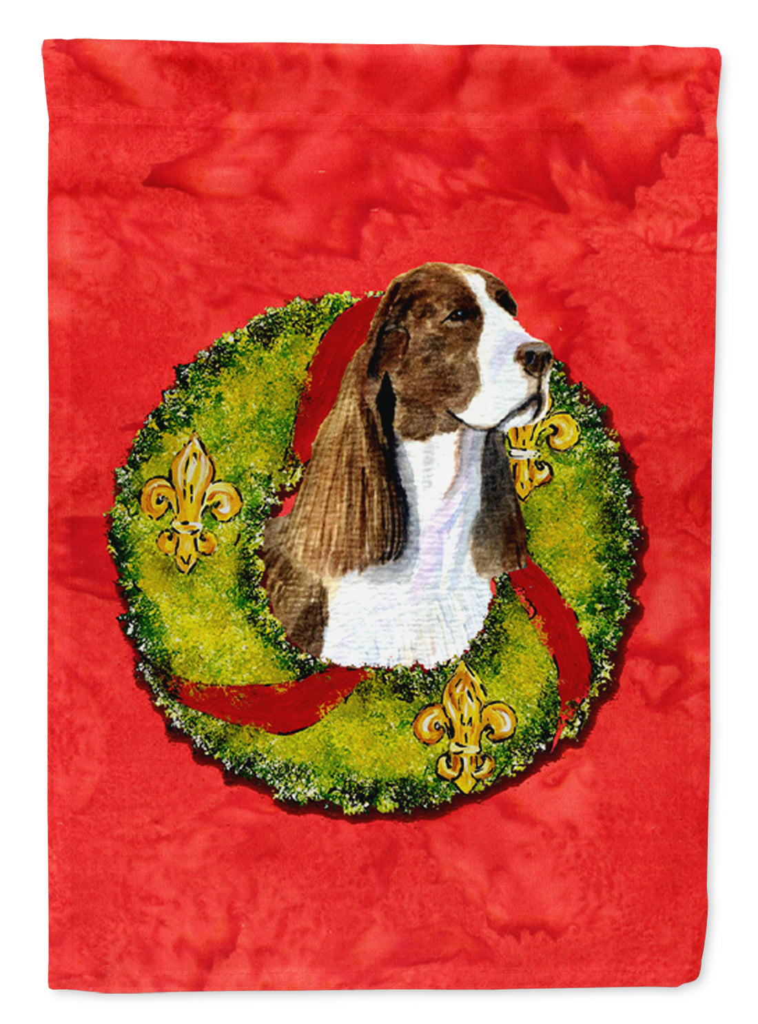 Springer Spaniel Cristmas Wreath House Flag 28x40 Porch Sleeve Pole Decorative Outside Yard Banner Artwork Wall Hanging, Polyester
