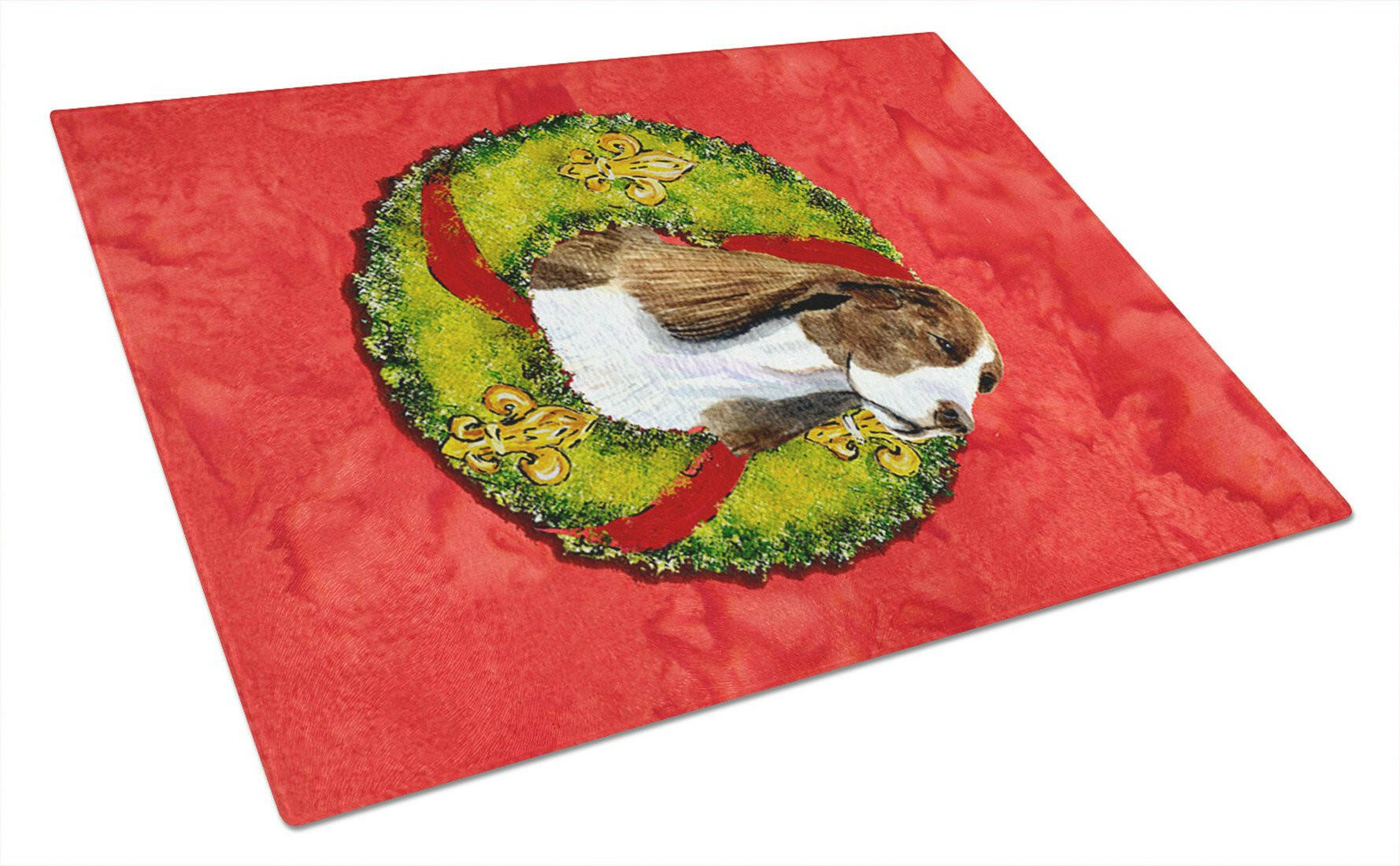 Springer Spaniel Cristmas Wreath Cutting Board Tempered Glass Kitchen Cutting Surface, Heat Resistant Chopping, Non-Slip Feet, Food Prep & Serving