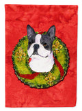 Boston Terrier Cristmas Wreath House Flag 28x40 Porch Sleeve Pole Decorative Outside Yard Banner Artwork Wall Hanging, Polyester