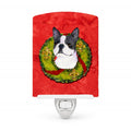 Boston Terrier Cristmas Wreath Ceramic Night Light Compact, UL-Certified, Ideal for Bedroom, Bathroom, Nursery, Hallway, Kitchen, 6x4x3, Multicolor