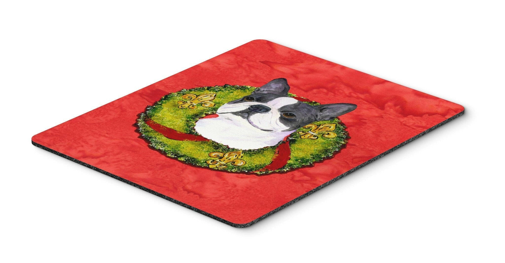 Boston Terrier Cristmas Wreath Mouse Pad, Heat Resistant Trivet Hot Pad , Non Slip Rubber Desk Mat, Kitchen Counter Protector, Home Office Decor Gift