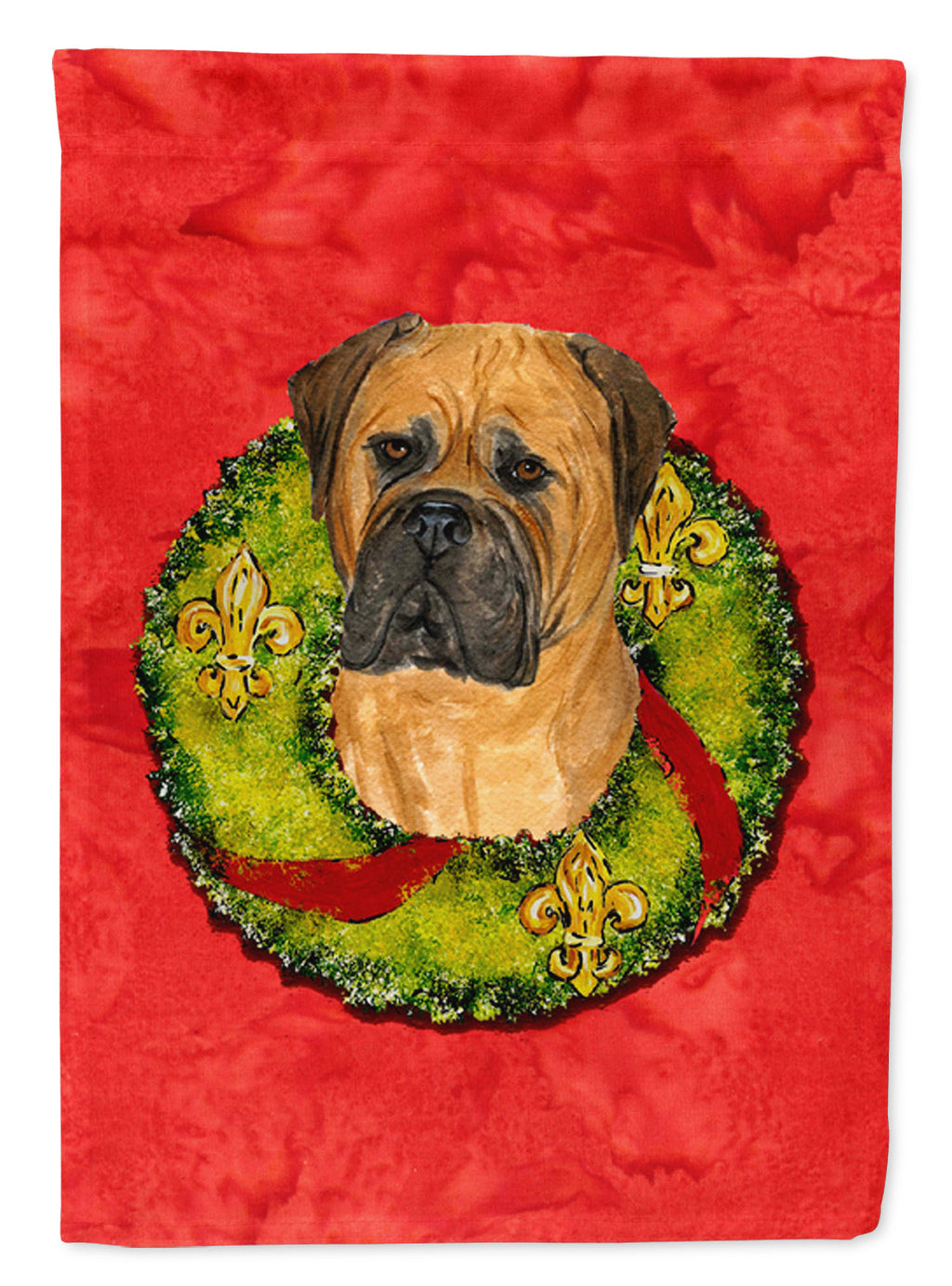 Bullmastiff Cristmas Wreath House Flag 28x40 Porch Sleeve Pole Decorative Outside Yard Banner Artwork Wall Hanging, Polyester