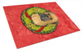 Bullmastiff Cristmas Wreath Cutting Board Tempered Glass Kitchen Cutting Surface, Heat Resistant Chopping, Non-Slip Feet, Food Prep & Serving