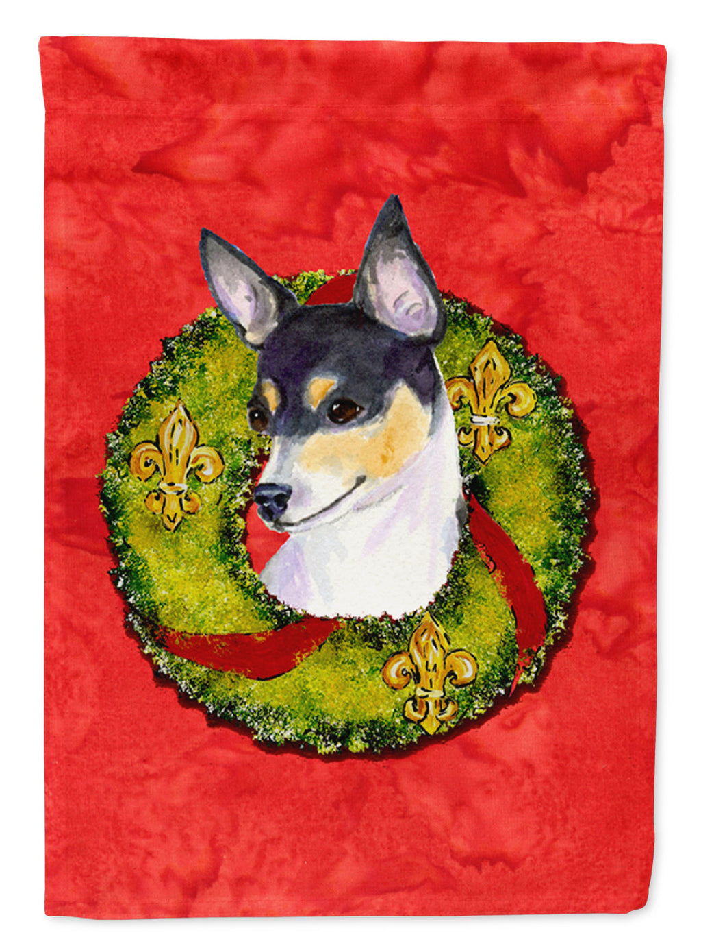 Fox Terrier Cristmas Wreath House Flag 28x40 Porch Sleeve Pole Decorative Outside Yard Banner Artwork Wall Hanging, Polyester