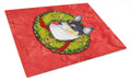 Fox Terrier Cristmas Wreath Cutting Board Tempered Glass Kitchen Cutting Surface, Heat Resistant Chopping, Non-Slip Feet, Food Prep & Serving