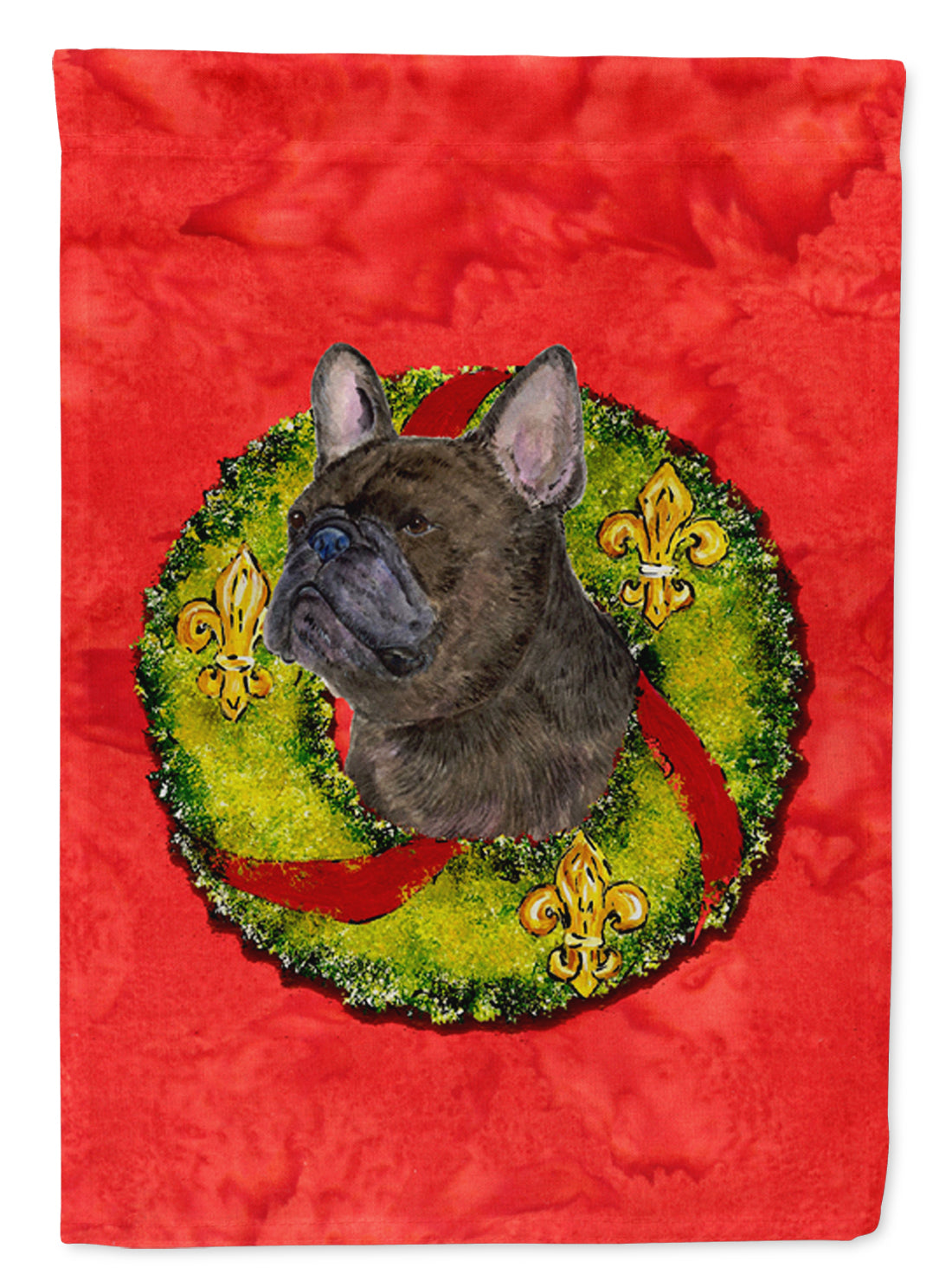 Brindle French Bulldog Cristmas Wreath House Flag 28x40 Porch Sleeve Pole Decorative Outside Yard Banner Artwork Wall Hanging, Polyester