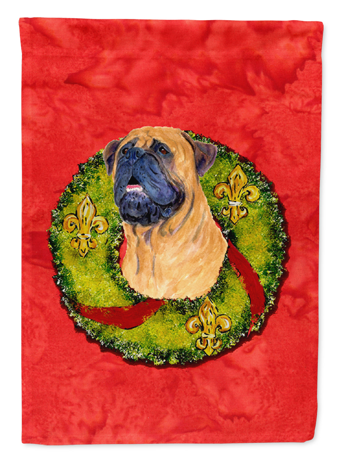 Bullmastiff Cristmas Wreath House Flag 28x40 Porch Sleeve Pole Decorative Outside Yard Banner Artwork Wall Hanging, Polyester