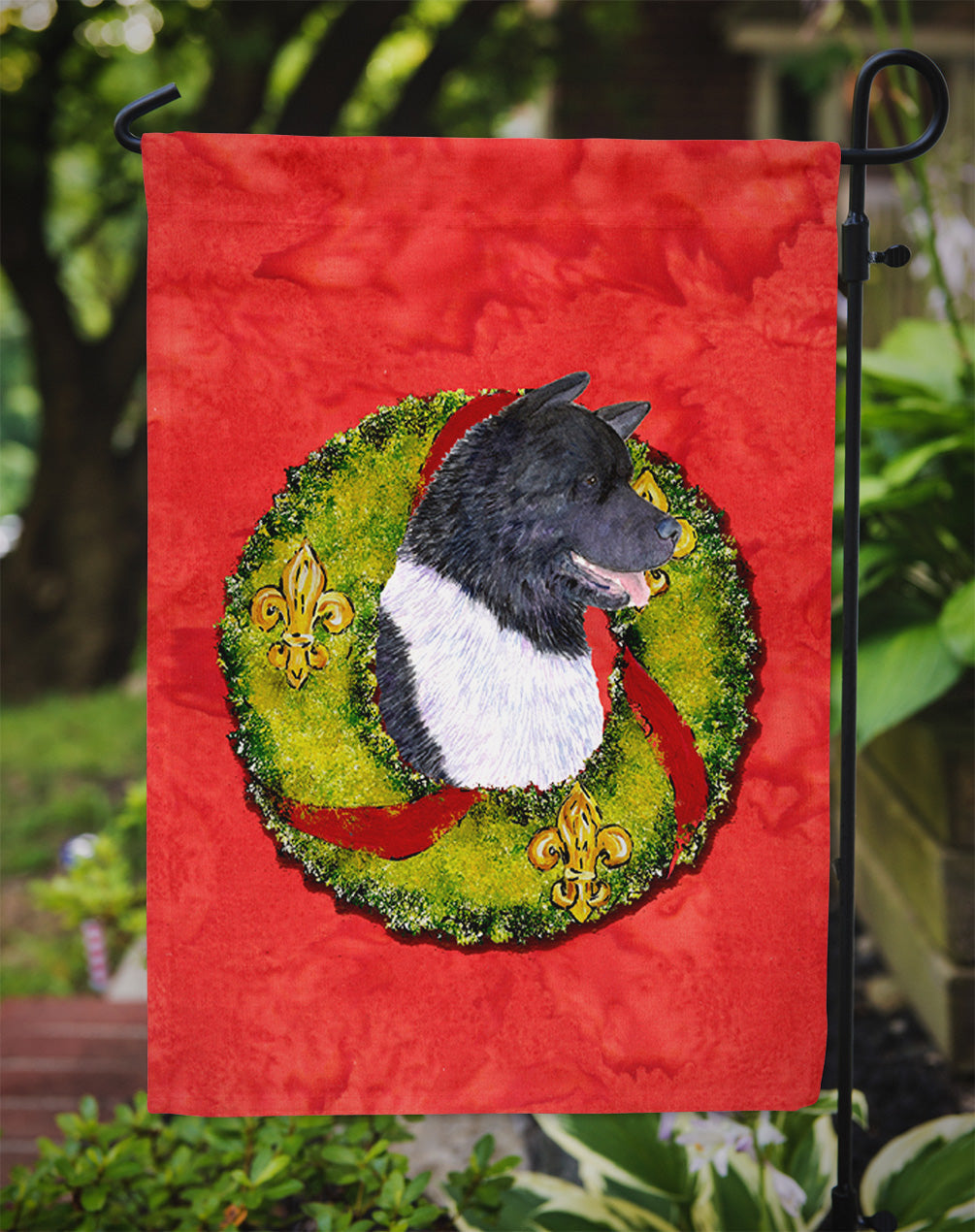Akita Cristmas Wreath Garden Flag Mailbox Decorative Yard Banner Outside Patio Artwork for Flower Beds, Garden Size, Multicolor