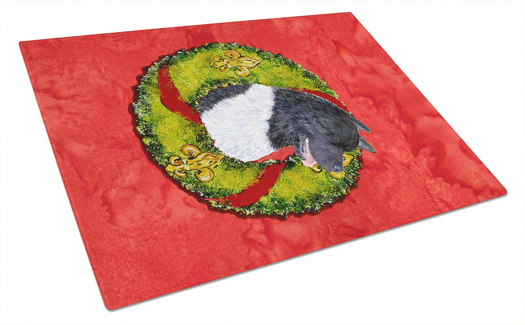 Akita Cristmas Wreath Cutting Board Tempered Glass Kitchen Cutting Surface, Heat Resistant Chopping, Non-Slip Feet, Food Prep & Serving