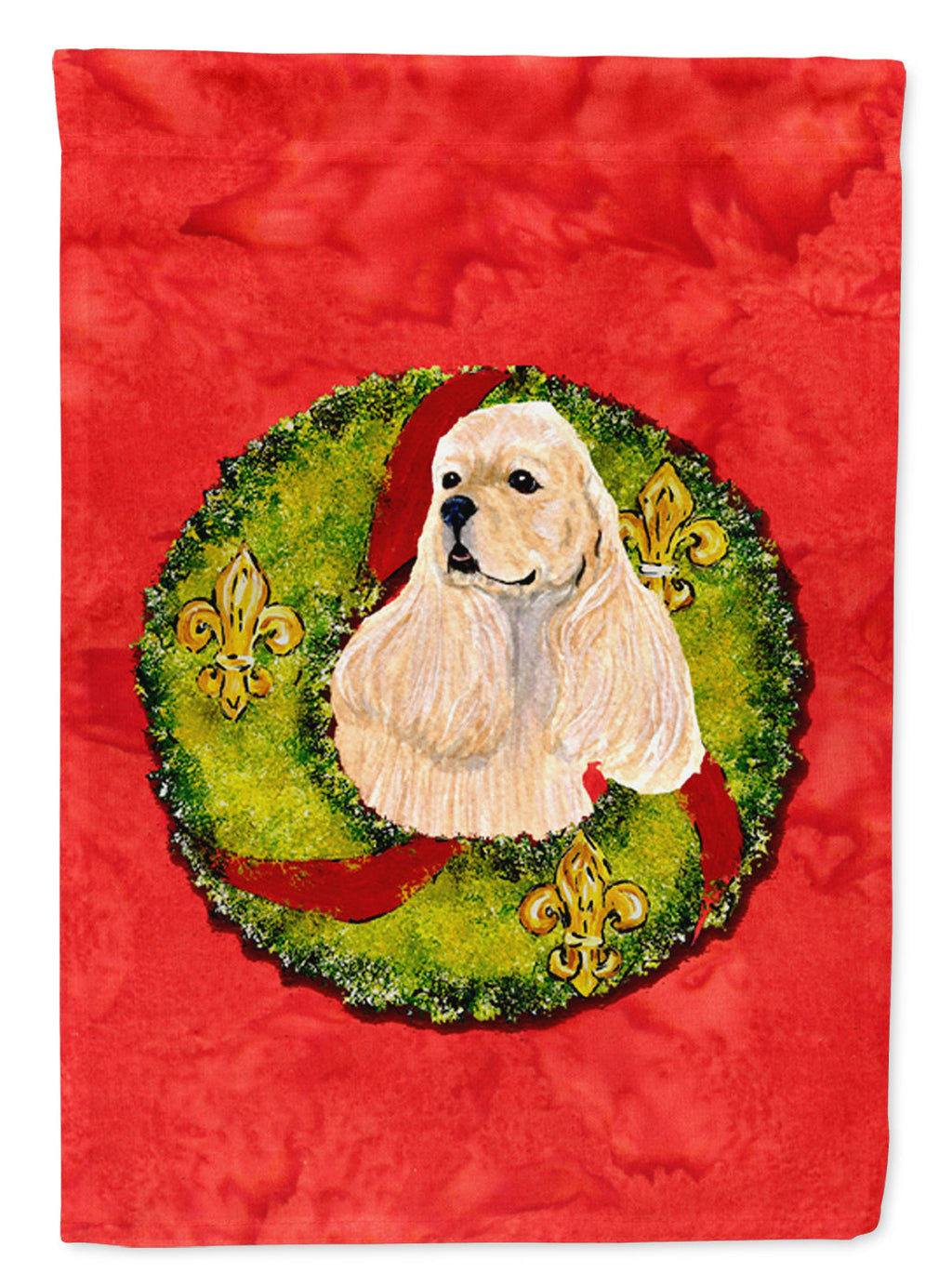 Cocker Spaniel Cristmas Wreath House Flag 28x40 Porch Sleeve Pole Decorative Outside Yard Banner Artwork Wall Hanging, Polyester