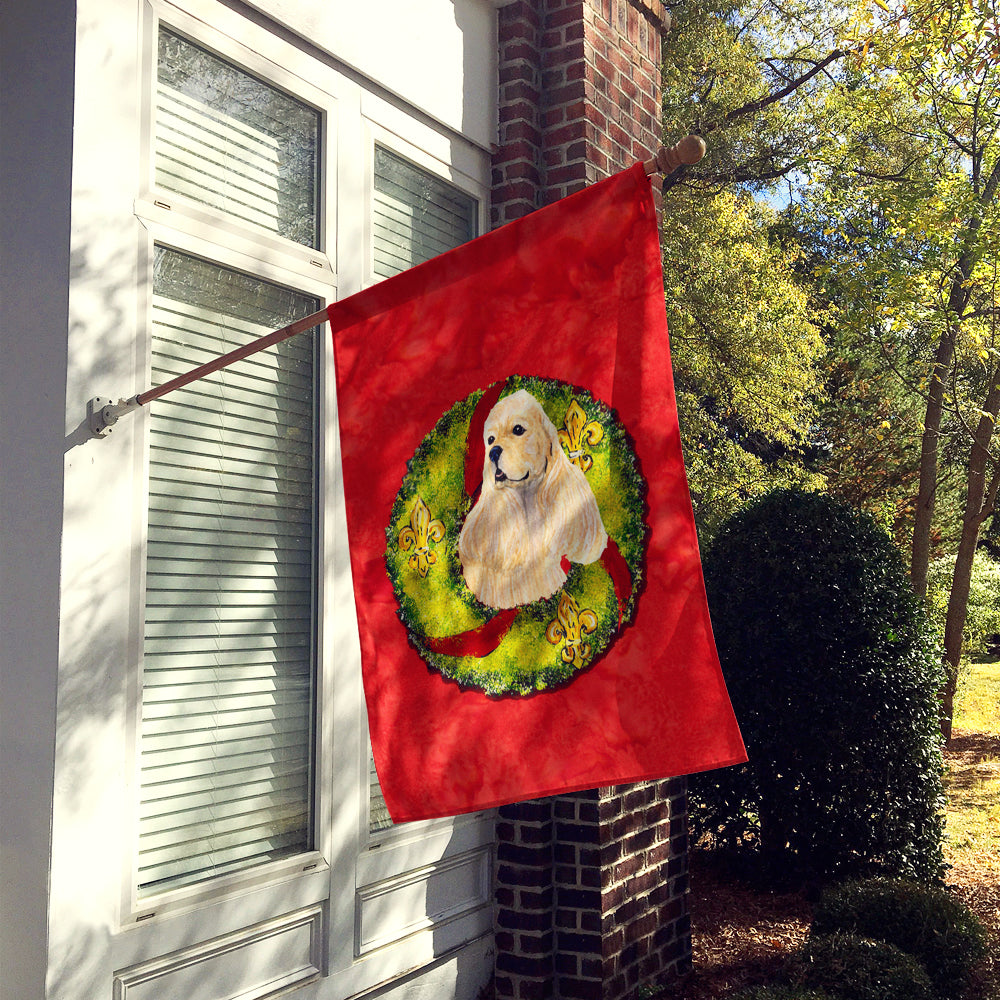 Cocker Spaniel Cristmas Wreath House Flag 28x40 Porch Sleeve Pole Decorative Outside Yard Banner Artwork Wall Hanging, Polyester