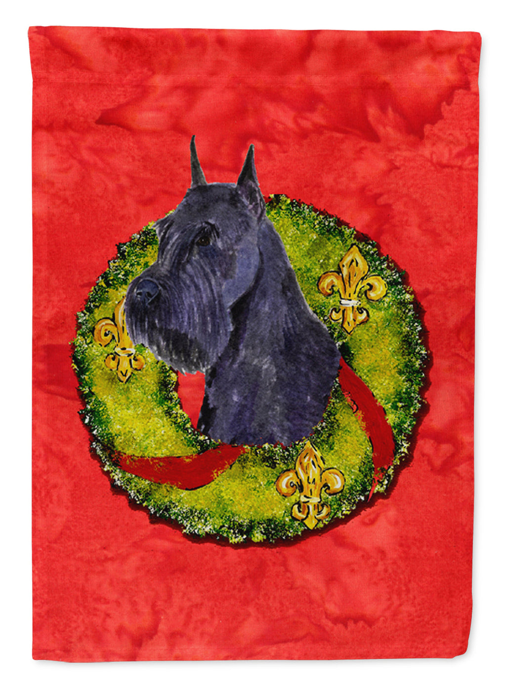 Schnauzer Cristmas Wreath House Flag 28x40 Porch Sleeve Pole Decorative Outside Yard Banner Artwork Wall Hanging, Polyester