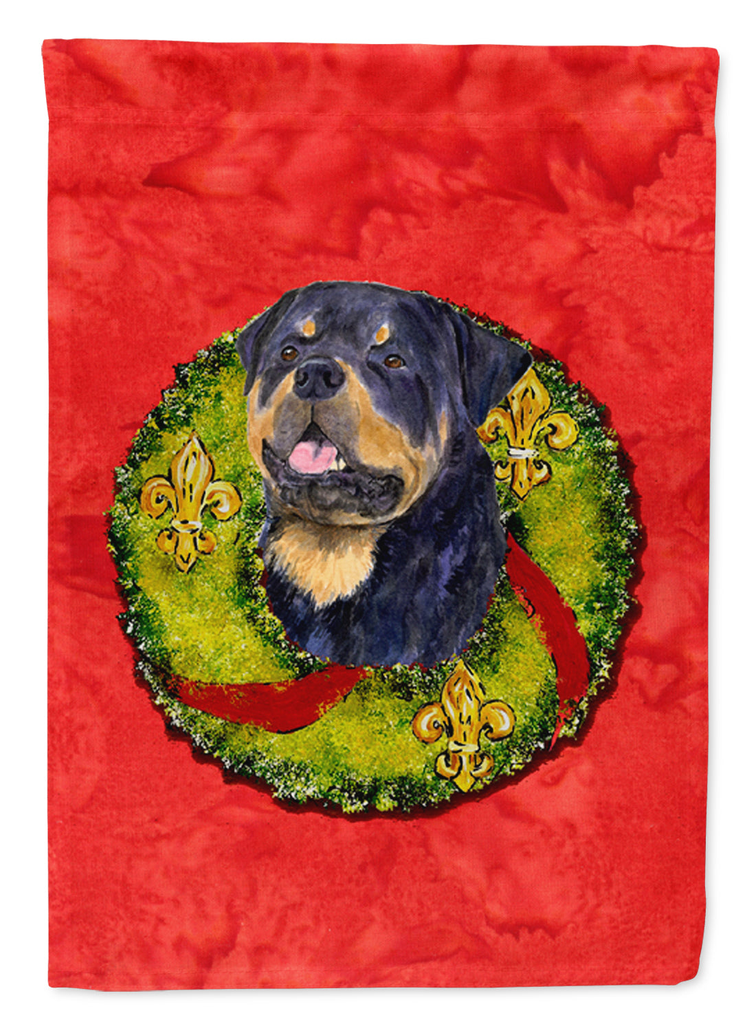 Rottweiler Cristmas Wreath House Flag 28x40 Porch Sleeve Pole Decorative Outside Yard Banner Artwork Wall Hanging, Polyester