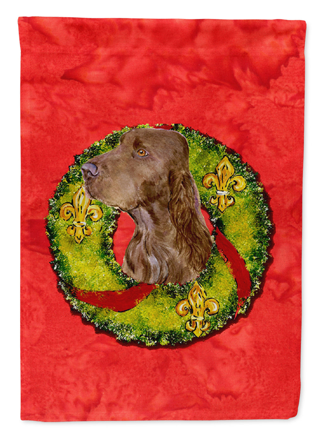 Field Spaniel Cristmas Wreath House Flag 28x40 Porch Sleeve Pole Decorative Outside Yard Banner Artwork Wall Hanging, Polyester