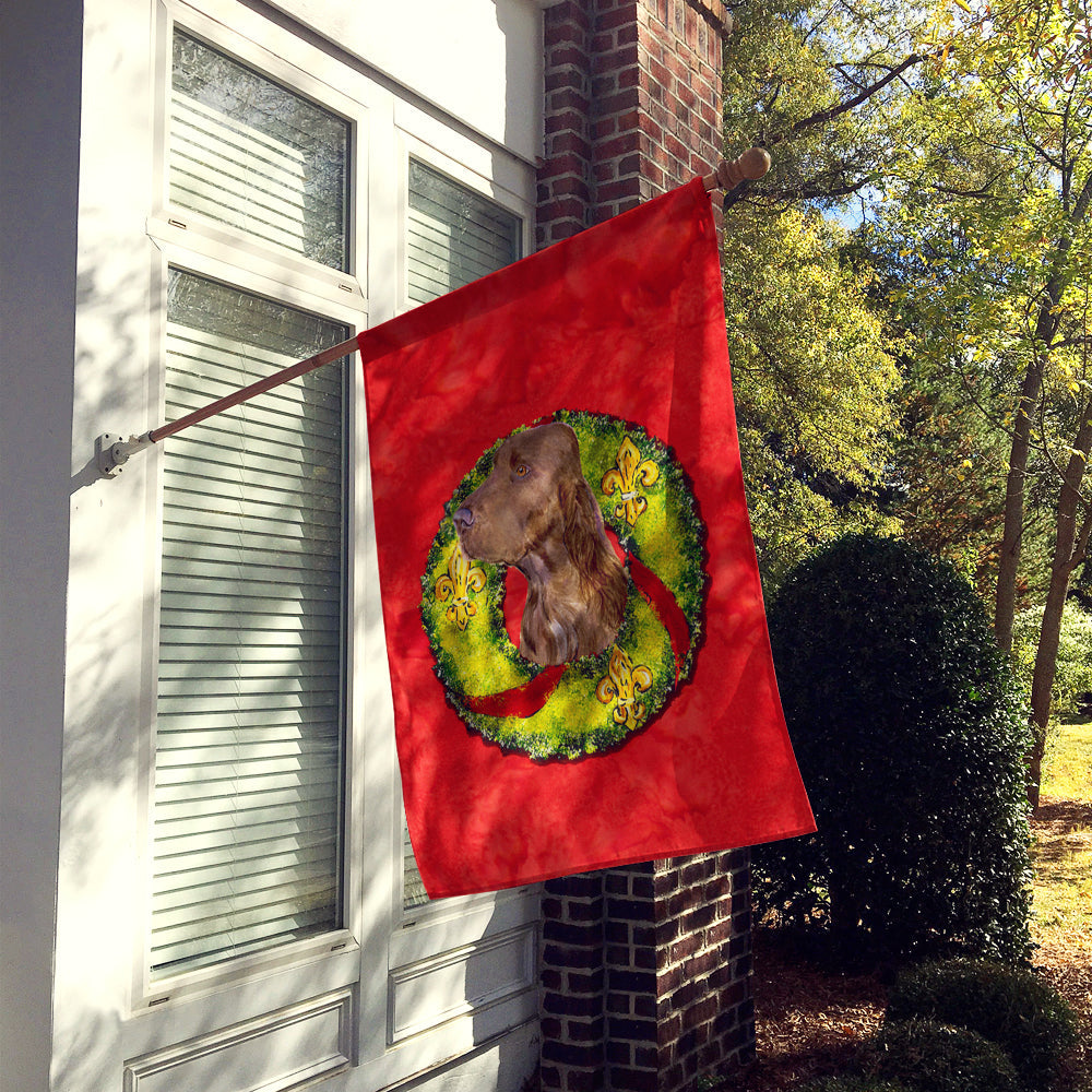 Field Spaniel Cristmas Wreath House Flag 28x40 Porch Sleeve Pole Decorative Outside Yard Banner Artwork Wall Hanging, Polyester