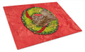 Field Spaniel Cristmas Wreath Cutting Board Tempered Glass Kitchen Cutting Surface, Heat Resistant Chopping, Non-Slip Feet, Food Prep & Serving
