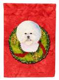 Bichon Frise Cristmas Wreath House Flag 28x40 Porch Sleeve Pole Decorative Outside Yard Banner Artwork Wall Hanging, Polyester