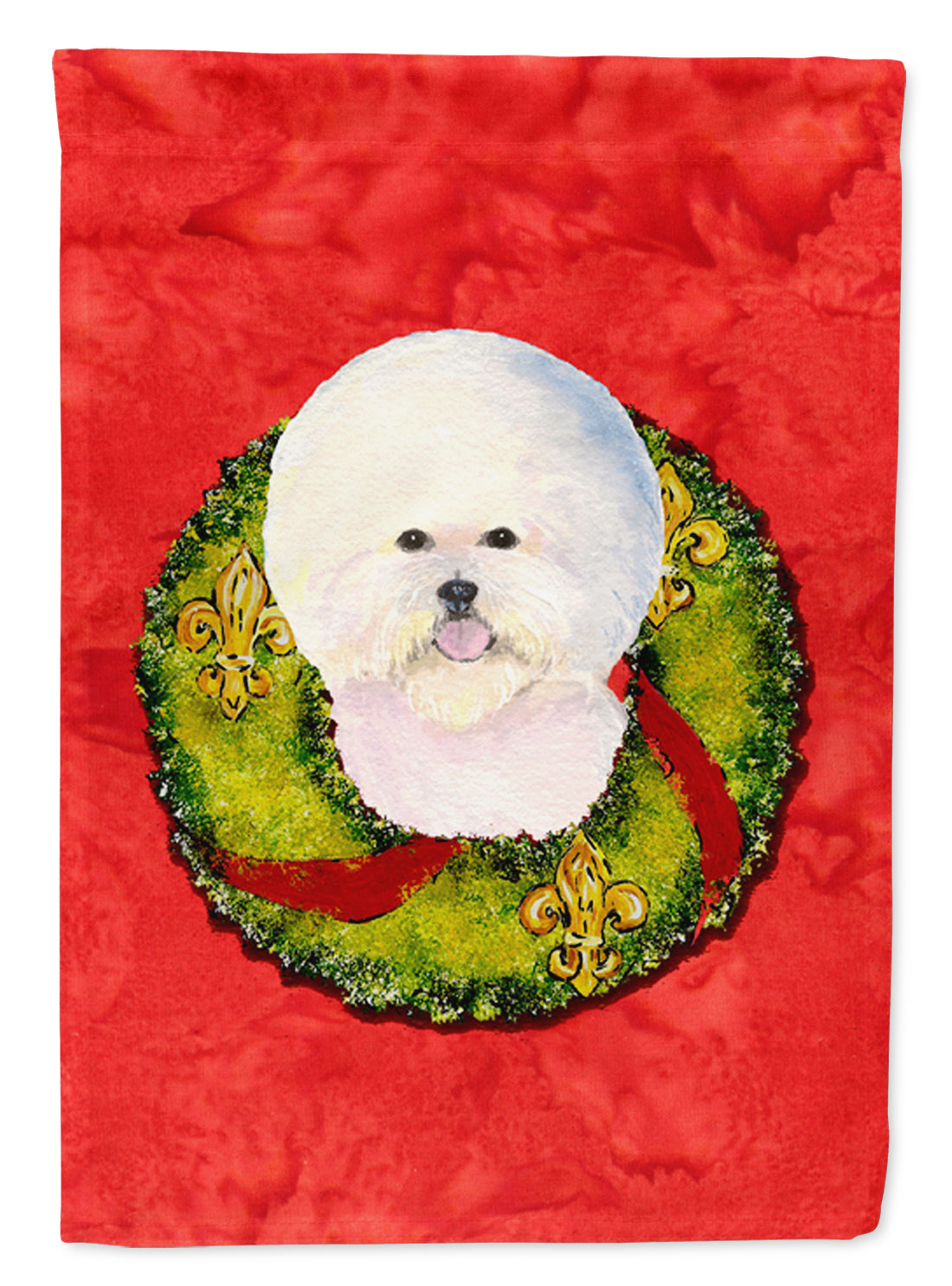 Bichon Frise Cristmas Wreath House Flag 28x40 Porch Sleeve Pole Decorative Outside Yard Banner Artwork Wall Hanging, Polyester