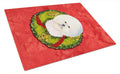 Bichon Frise Cristmas Wreath Cutting Board Tempered Glass Kitchen Cutting Surface, Heat Resistant Chopping, Non-Slip Feet, Food Prep & Serving