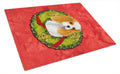 Cavalier Spaniel Cristmas Wreath Cutting Board Tempered Glass Kitchen Cutting Surface, Heat Resistant Chopping, Non-Slip Feet, Food Prep & Serving