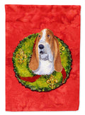 Basset Hound Cristmas Wreath House Flag 28x40 Porch Sleeve Pole Decorative Outside Yard Banner Artwork Wall Hanging, Polyester