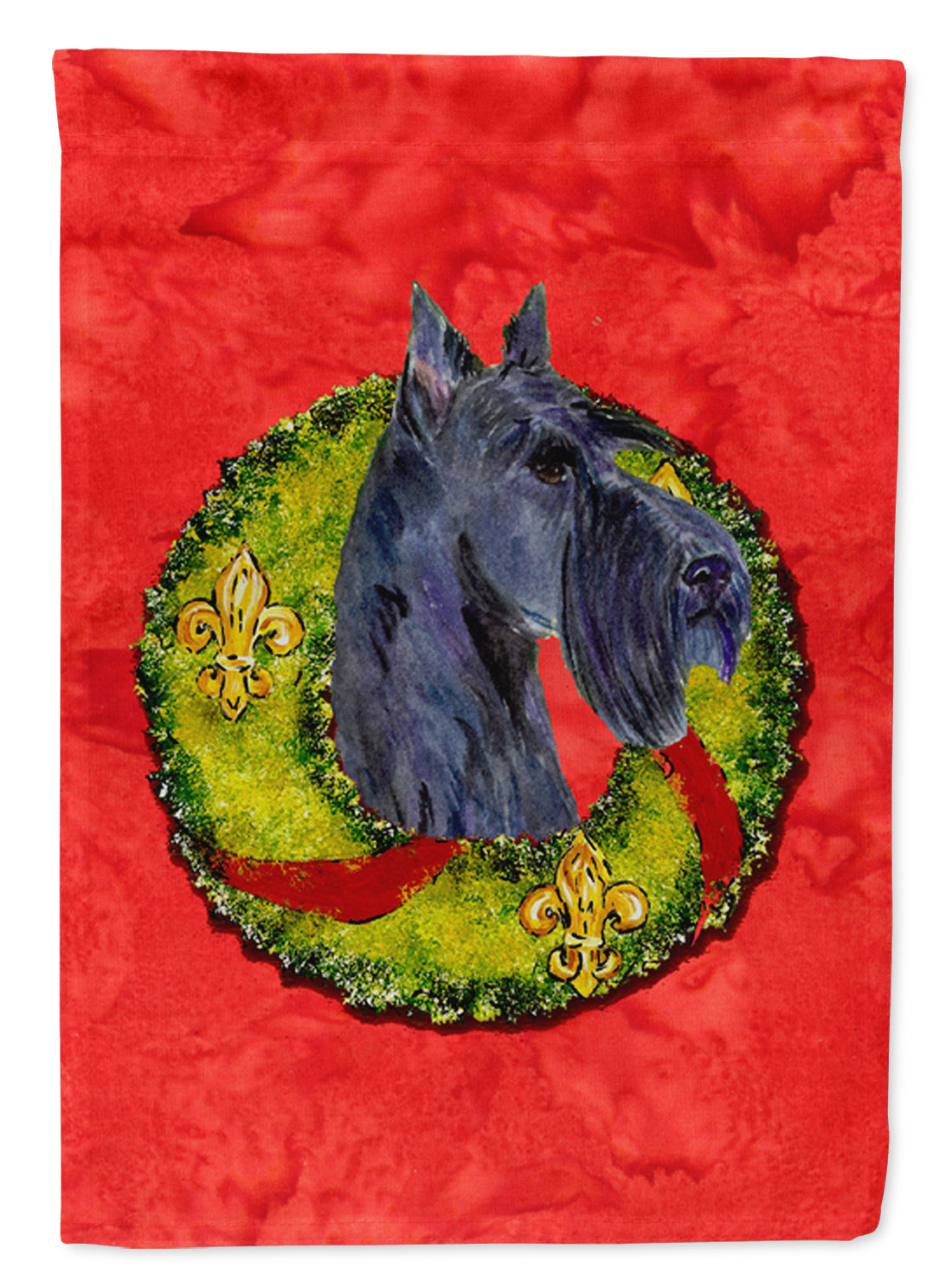 Scottish Terrier Cristmas Wreath House Flag 28x40 Porch Sleeve Pole Decorative Outside Yard Banner Artwork Wall Hanging, Polyester