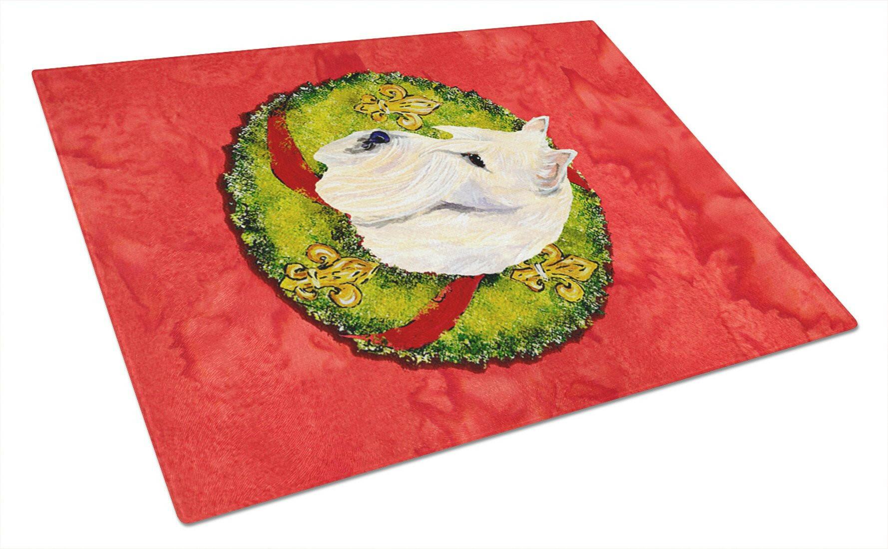 Curly Coated Retriever Cristmas Wreath Cutting Board Tempered Glass Kitchen Cutting Surface, Heat Resistant Chopping, Non-Slip Feet, Food Prep & Serving