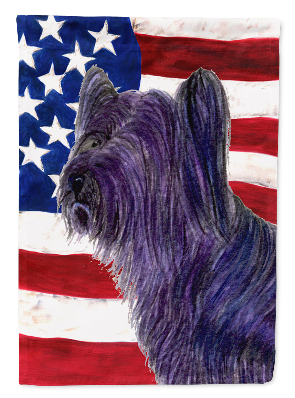 USA American Flag with Skye Terrier House Flag 28x40 Porch Sleeve Pole Decorative Outside Yard Banner Artwork Wall Hanging, Polyester