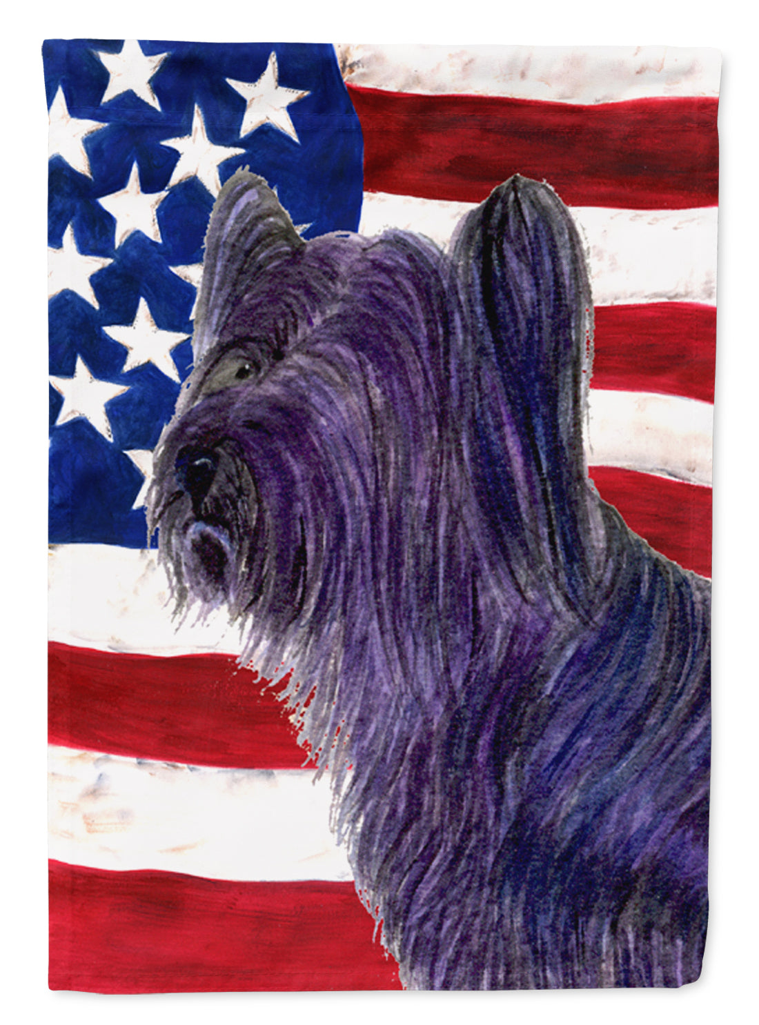 USA American Flag with Skye Terrier House Flag 28x40 Porch Sleeve Pole Decorative Outside Yard Banner Artwork Wall Hanging, Polyester