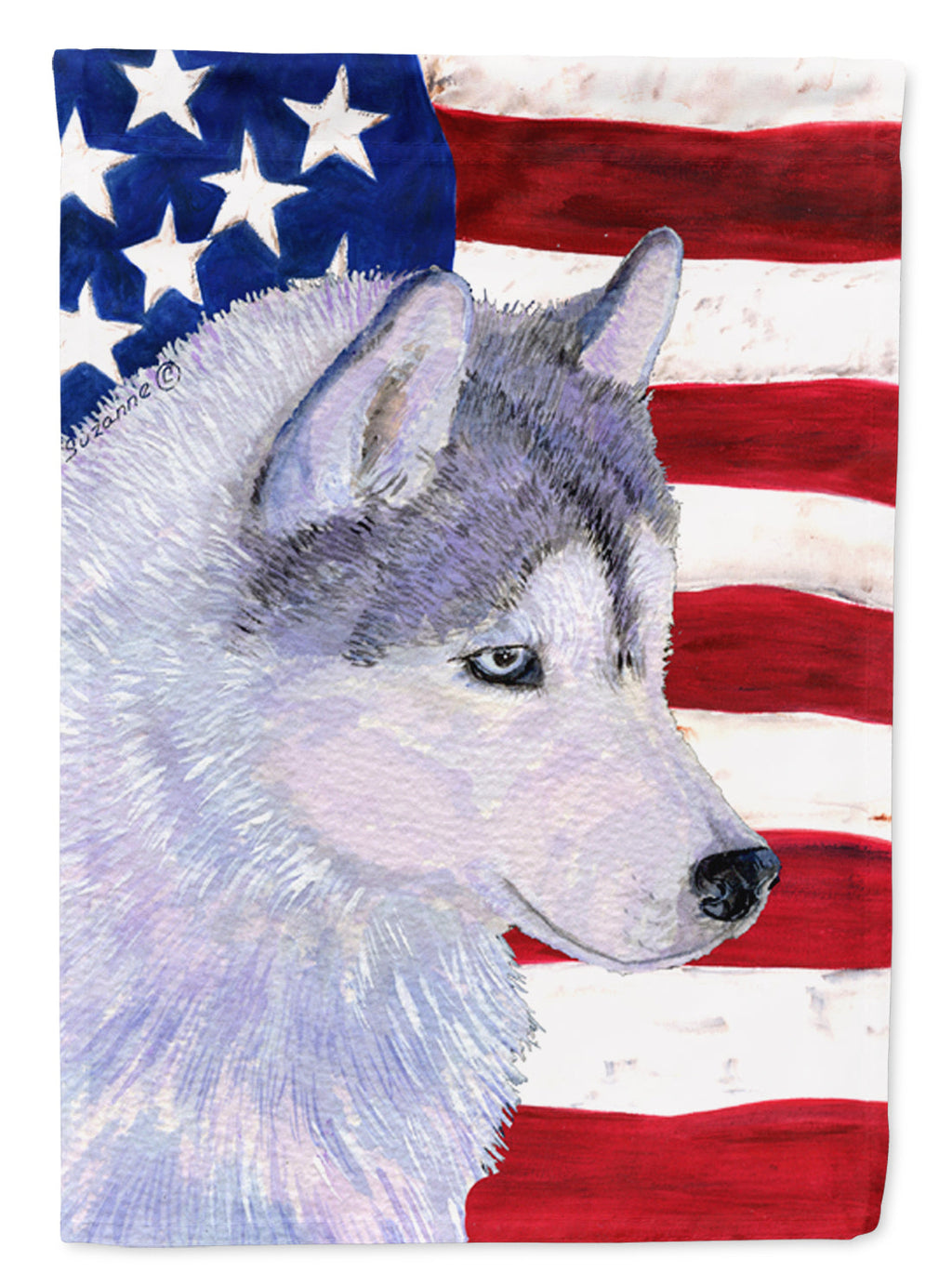 USA American Flag with Siberian Husky House Flag 28x40 Porch Sleeve Pole Decorative Outside Yard Banner Artwork Wall Hanging, Polyester