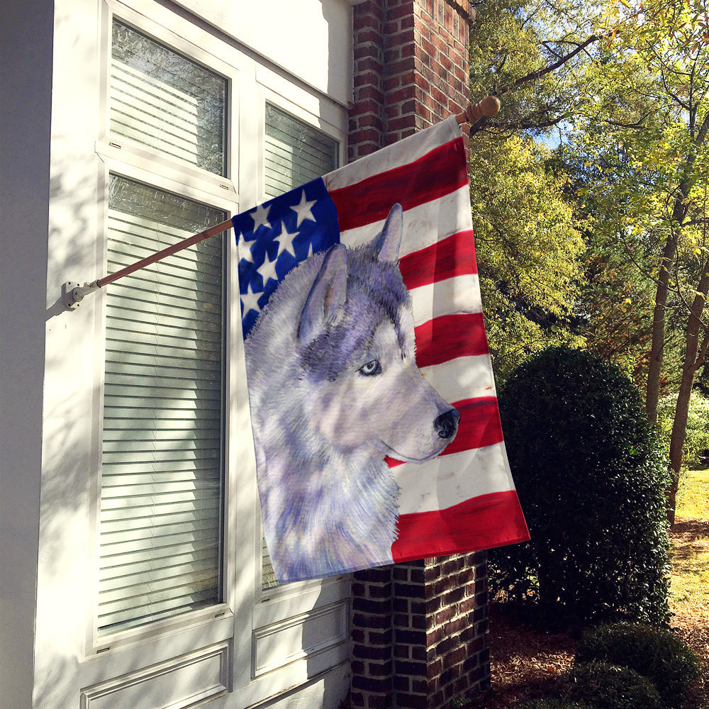 USA American Flag with Siberian Husky House Flag 28x40 Porch Sleeve Pole Decorative Outside Yard Banner Artwork Wall Hanging, Polyester