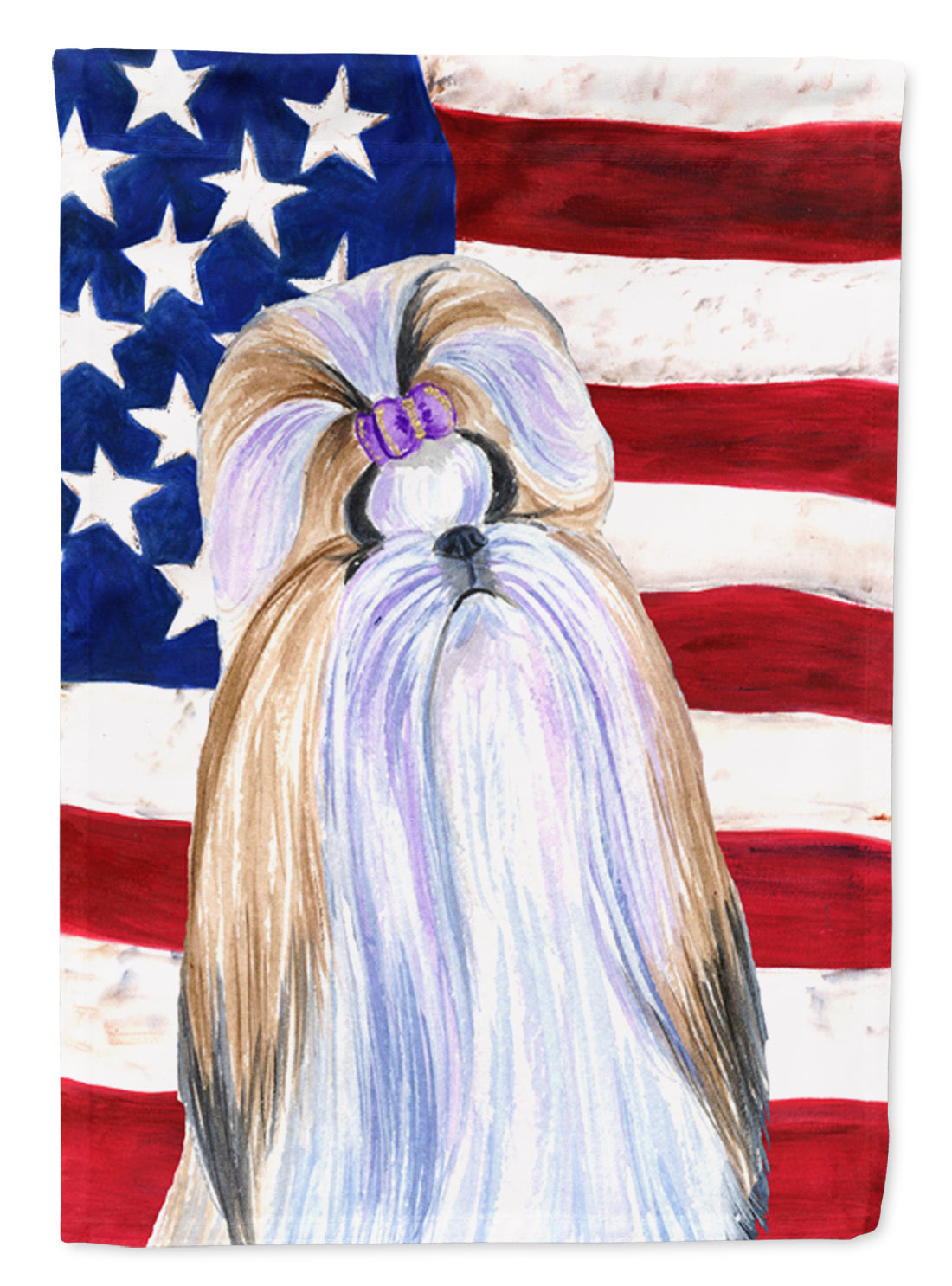 USA American Flag with Shih Tzu House Flag 28x40 Porch Sleeve Pole Decorative Outside Yard Banner Artwork Wall Hanging, Polyester