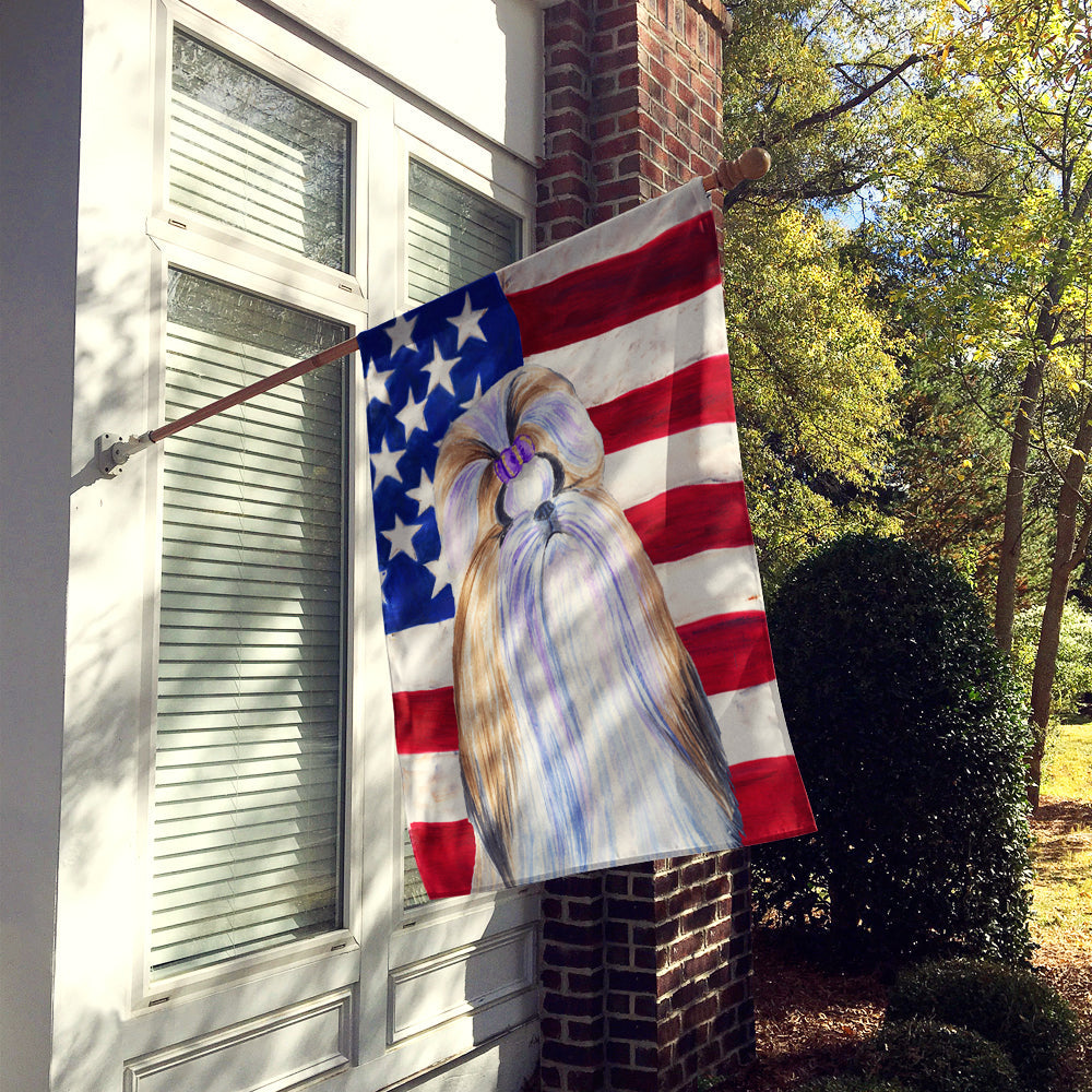 USA American Flag with Shih Tzu House Flag 28x40 Porch Sleeve Pole Decorative Outside Yard Banner Artwork Wall Hanging, Polyester
