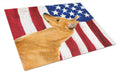 USA American Flag with Min Pin Cutting Board Tempered Glass Kitchen Cutting Surface, Heat Resistant Chopping, Non-Slip Feet, Food Prep & Serving