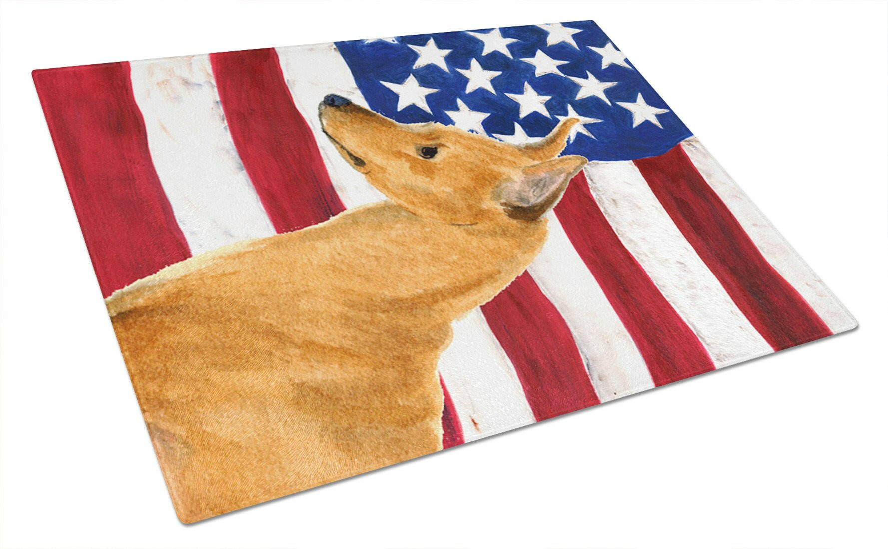 USA American Flag with Min Pin Cutting Board Tempered Glass Kitchen Cutting Surface, Heat Resistant Chopping, Non-Slip Feet, Food Prep & Serving