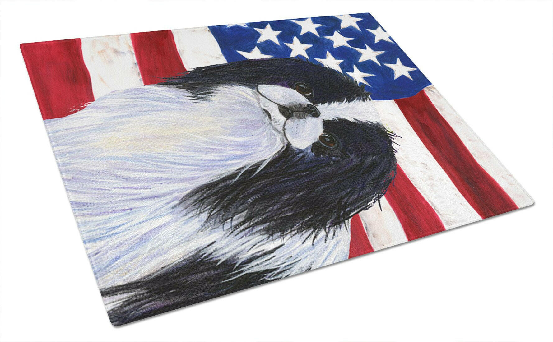 USA American Flag with Japanese Chin Cutting Board Tempered Glass Kitchen Cutting Surface, Heat Resistant Chopping, Non-Slip Feet, Food Prep & Serving